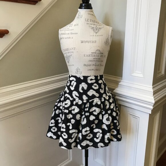 Hunter Bell London Mini Skirt Womens 8 Black Silver Cheetah High Rise A-Line - Picture 3 of 13